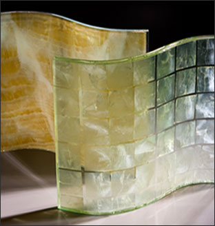 Onyx and Silver Square Capiz shown in Curved Profiles